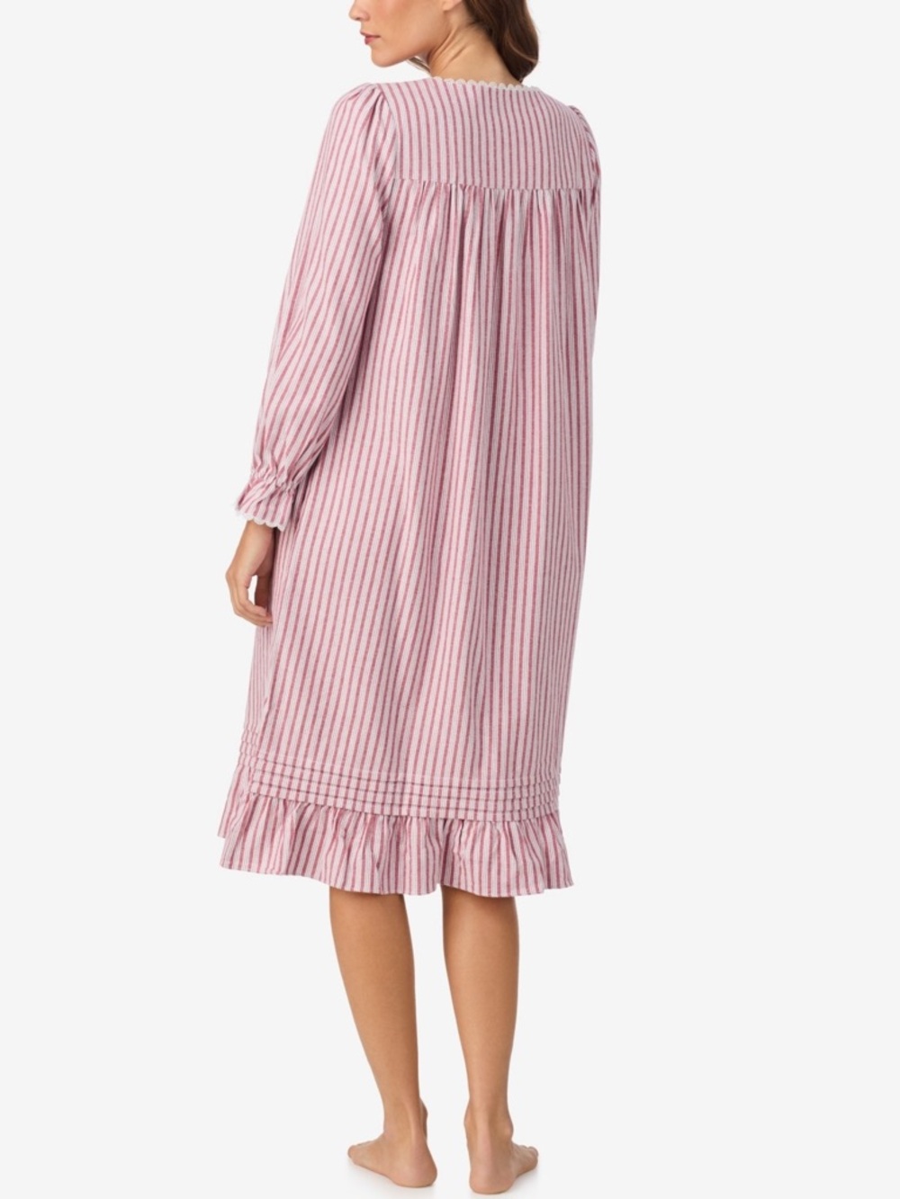 Eileen West Pink and White Striped Lace-Trim Nightgown - Picture 3 of 5